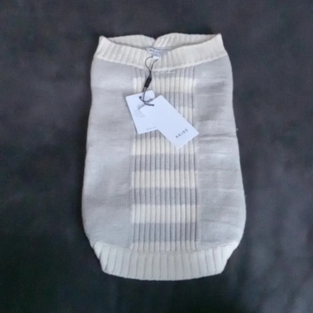 REISS ALDERS GREY AND CREAM WOOL DOG PET SWEATER COAT MEDIUM NEW